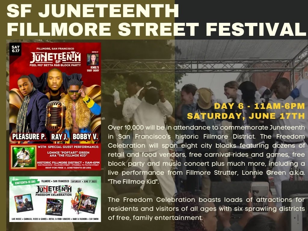 HipHopCongress's tweet photo. What a Day  Fillmoe,Frisco s/o JT &amp; GLP(Get Low Posse)  from HHC > Lonnie "Pop Tart" Green &amp; Strutters Room represented today at Juneteenth! Check out montage from last years Master Camp as we wrap 2023 HHC Reunion "Changing the World,1 cypher at a time" https://t.co/HAN2rYK4Sl https://t.co/jspRWUHGTQ