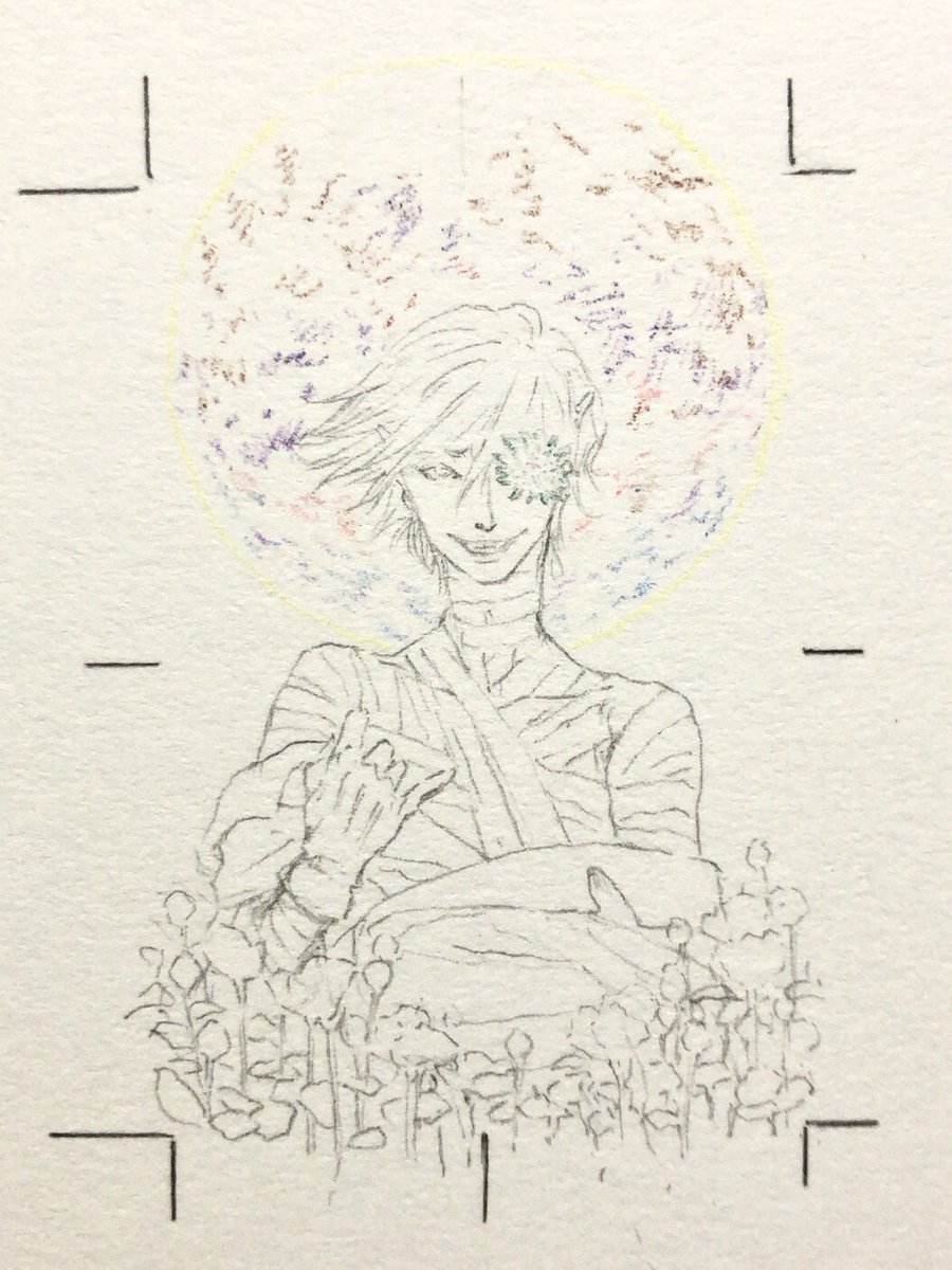 お花とお月様の線をいれたよ💐🌕 