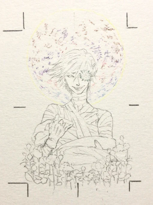 お花とお月様の線をいれたよ💐🌕 