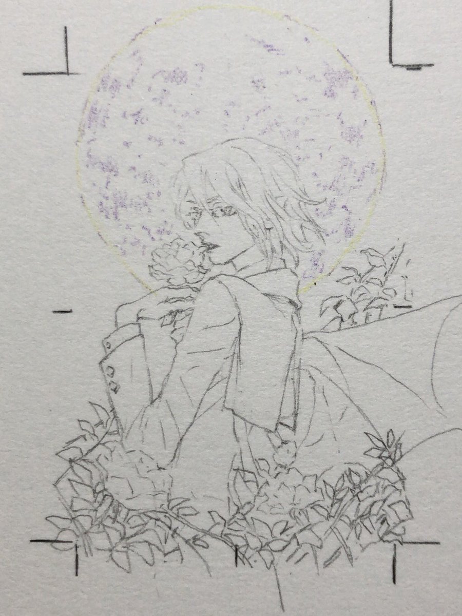 お花とお月様の線をいれたよ💐🌕 