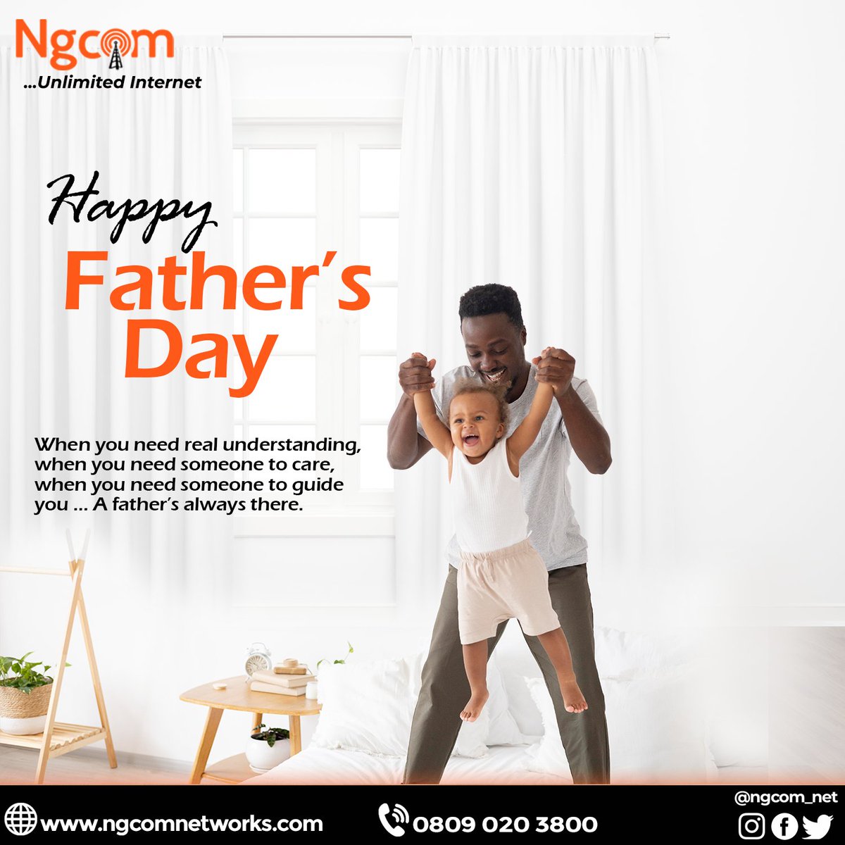 This father's day let's take a moment to appreciate the incredible dads who make our lives brighter and better.

#ngcom #technology #internetserviceprovider #NGCOMNetworks #friday #weekend #Unlimited_internet_in_Nigeria #tgif #friday #fun #fathersday #father #love