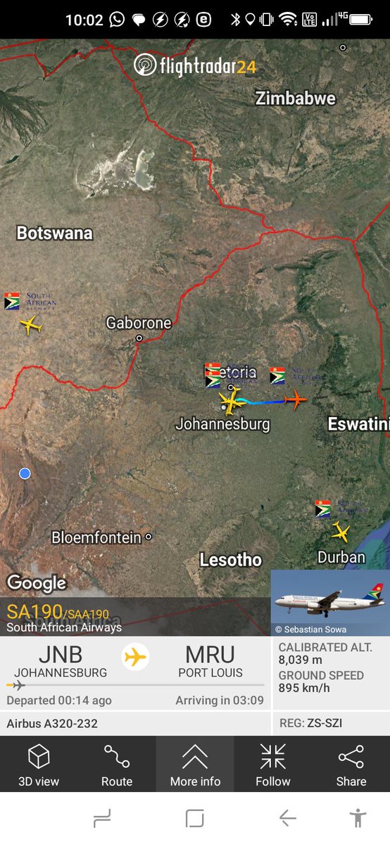 @crimemind3 Not true, there are 5 SAA airplanes in flight right now of which one (highlighted in red) is en route to Mauritius.