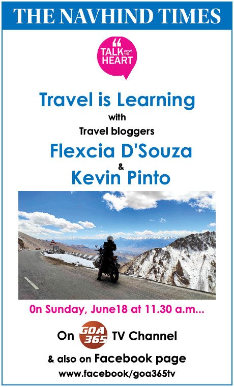 Looking forward to this talk on Travel is Learning with Travel bloggers Flexcia D'Souza &amp; Kevin Pinto.

#TravelBlogging #TravelIsLearning

<a href="/FlexciaDsouza/">Flexcia D'souza | Goa</a> <a href="/wanderwithkevin/">Kevin Pinto</a> <a href="/goa365tv1/">goa365tv</a>