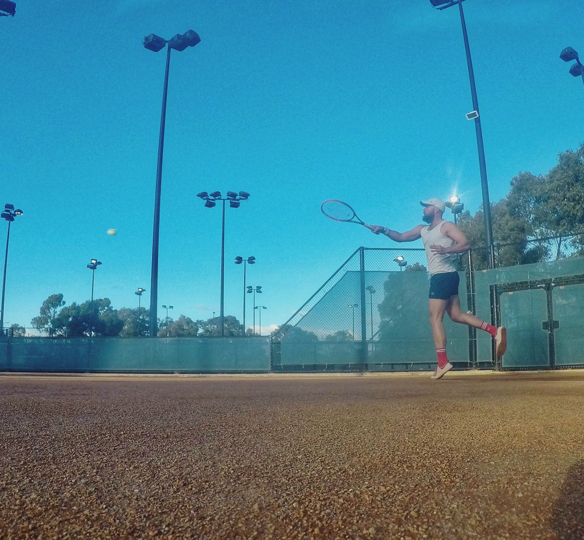 Earlier today…
🎾🧱💥💙🎉