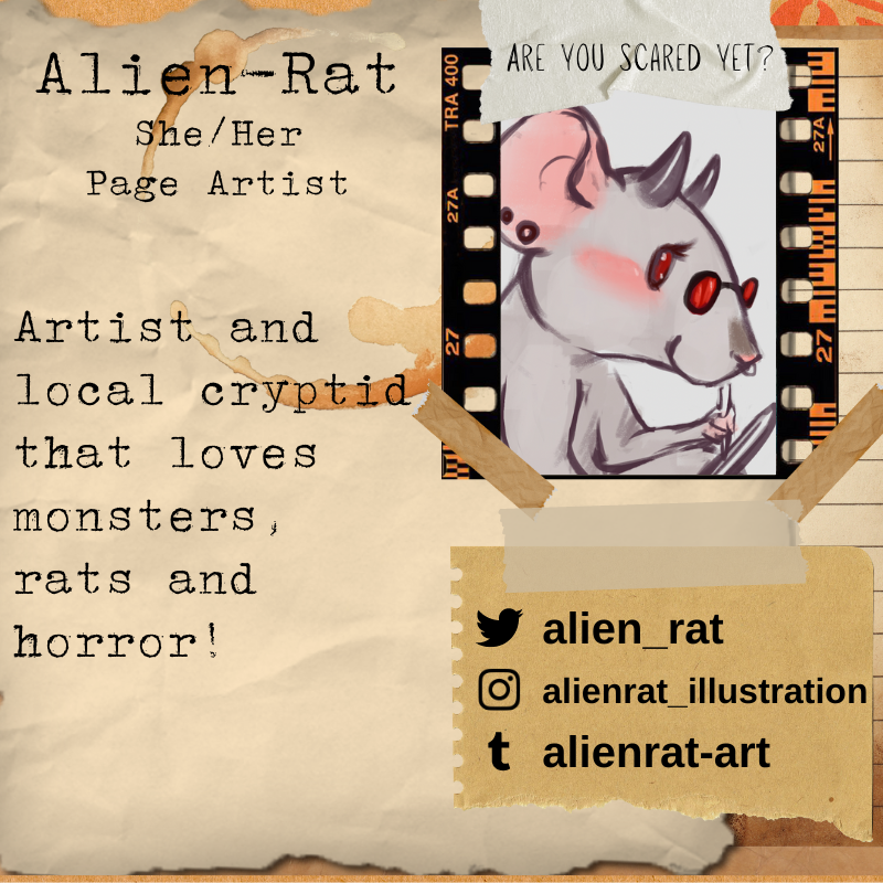 ⚰️ Contributor Spotlight - Page Artist

Venturing with us as an artist is <a href="/alien_rat/">Alien-Rat @ bsky</a>! 🩸