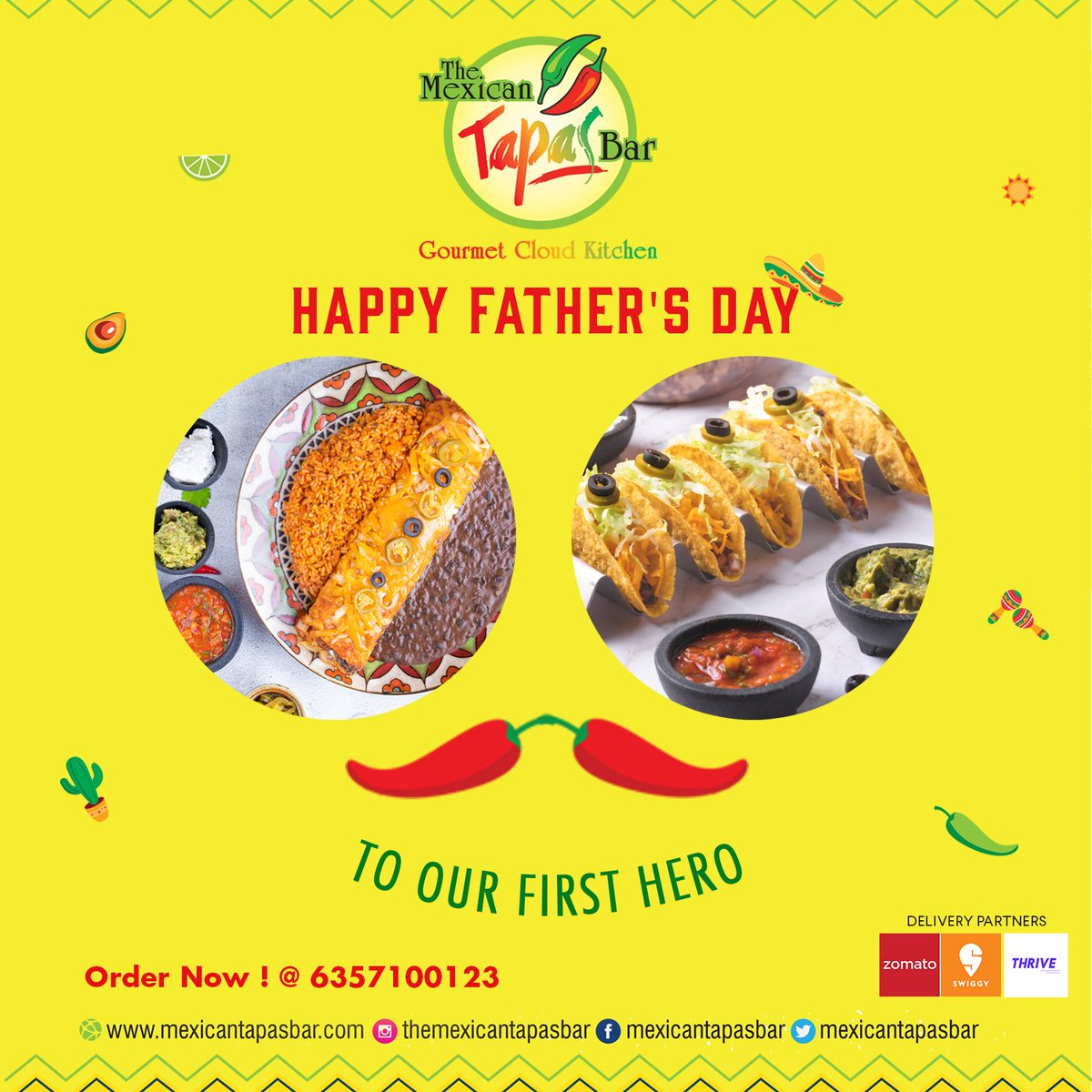 God took the strength of a mountain, the patience of eternity, and combined them to create the thing we call Father

Happy Father's Day

#LowerParelMumbai #Vadodara #Ahmedabad #Anand #Pune #themexicantapasbar #gourmetcloudkitchen #texmex #foreverfresh #Gourmetflavors