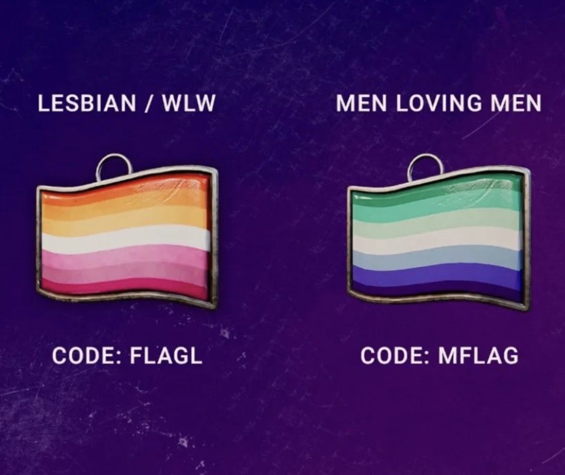 @CatgirlFingies Also you probably heard but here's codes for all the new pride flag charms this years!

There's also PRIDE, PRIDE2022, and CAWCAW for other flags and a rainbow birb~