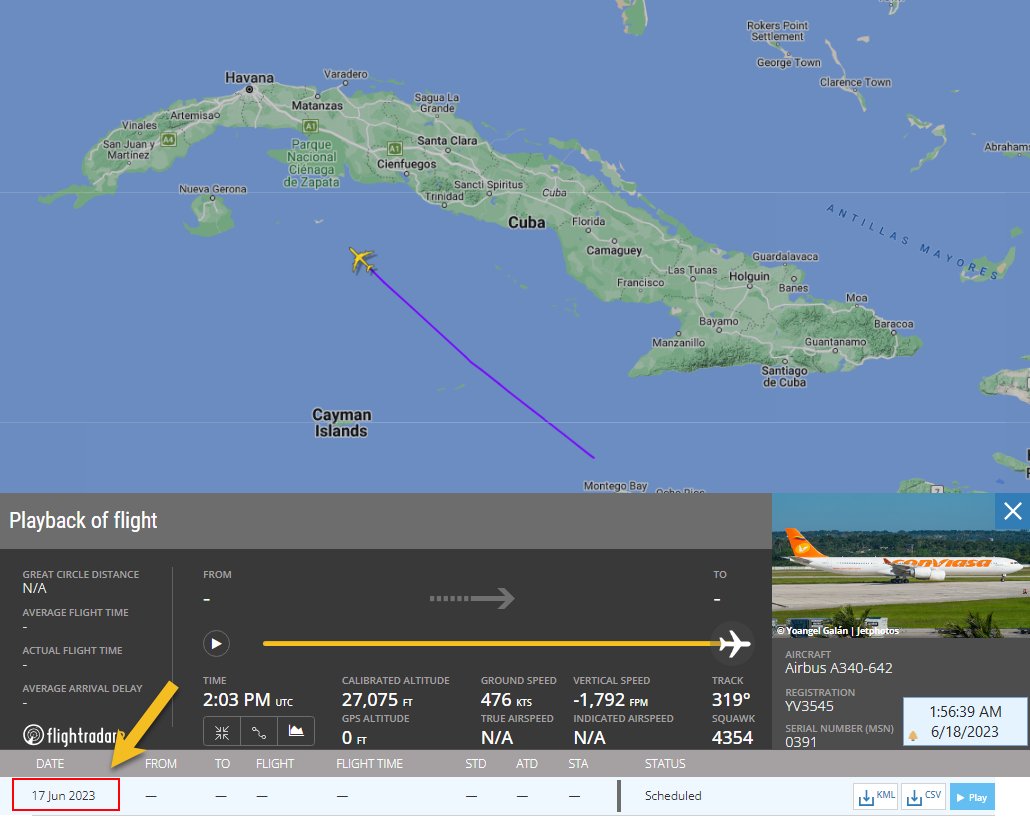 YV3545 | 7335A8 @Conviasa🧐

#Caracas-#Habana- (#Francia-#Vaticano)🧐

Siendo preparado como carroza real para llevar el séquito narcocomunista cubano a la reunión del orden económico.
Antojos pagados con petrodólares de #venezuela

#Cuba #ADSB #cuavion #OSINT #PlaneAlert #AVGeek