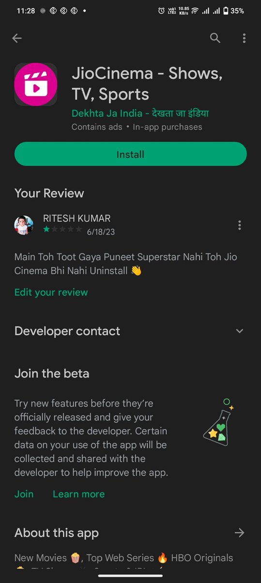 MemesDuniy's tweet photo. Uninstall Kar Diya #PuneetSuperstar 
#boycottjiocinema #boycottbigboss #boycottbigboss14 #boycottcolors #boycottbigbossmc # https://t.co/opIncQFYyP