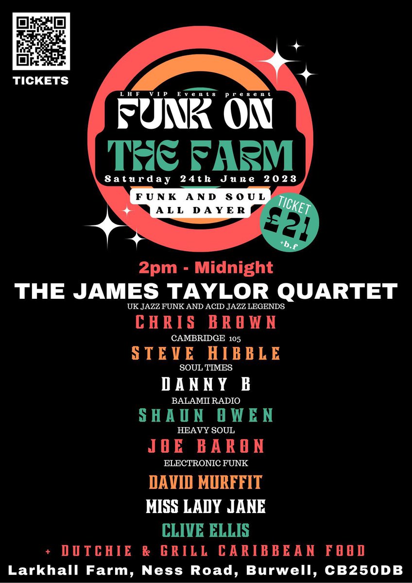The James Taylor Quartet comes to Burwell/Cambridge next Saturday 24th June .. looking forward to DJing alongside great mates at this event 🎶💥🥰 #soul #funk #boogie