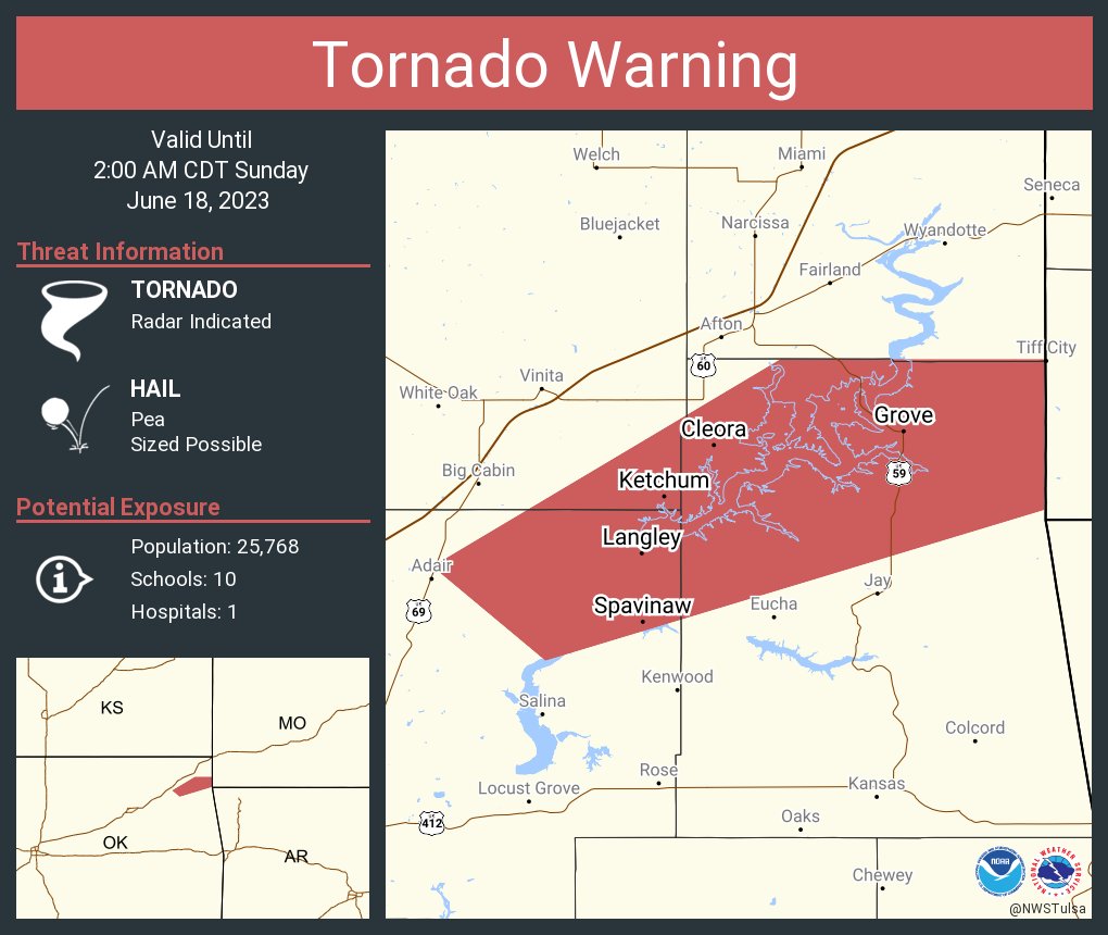 NWS Tulsa on Twitter "Tornado Warning including Grove OK, Cleora OK