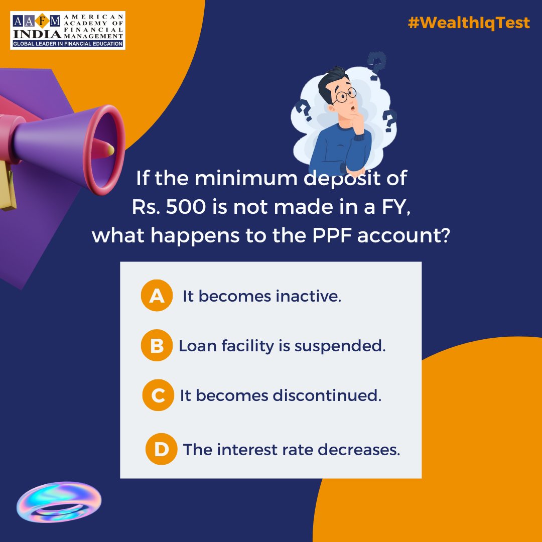 AafmIndia's tweet photo. If the minimum deposit of 500 rupees is not made in a fy, what happens to ppf account?
Let us know in the Comment Section
Tag Someone who knows the right answer
#ppf #publicprovidentfund #minimumdeposit #accountmaintenance #aafm #aafmindia https://t.co/R9S6KwjI6m