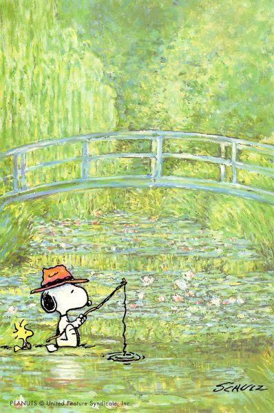 Snoopy et Woodstock dans le jardin d'eau à Giverny 🎣
© Schulz 
#Peanuts #Monet