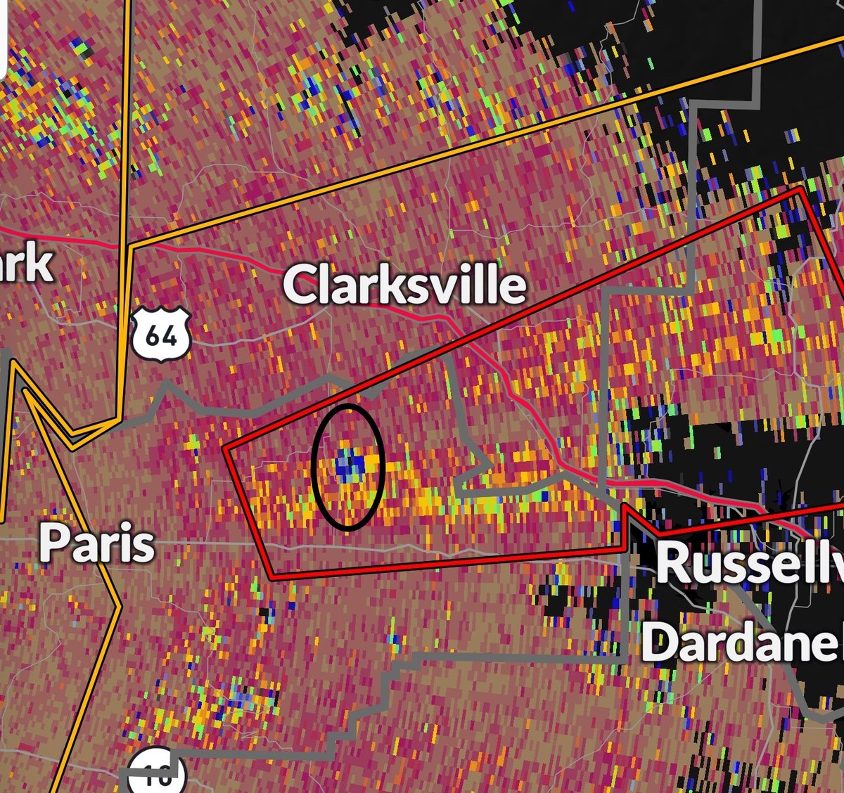 Tornado ongoing south of Clarksville, Arkansas! #arwx