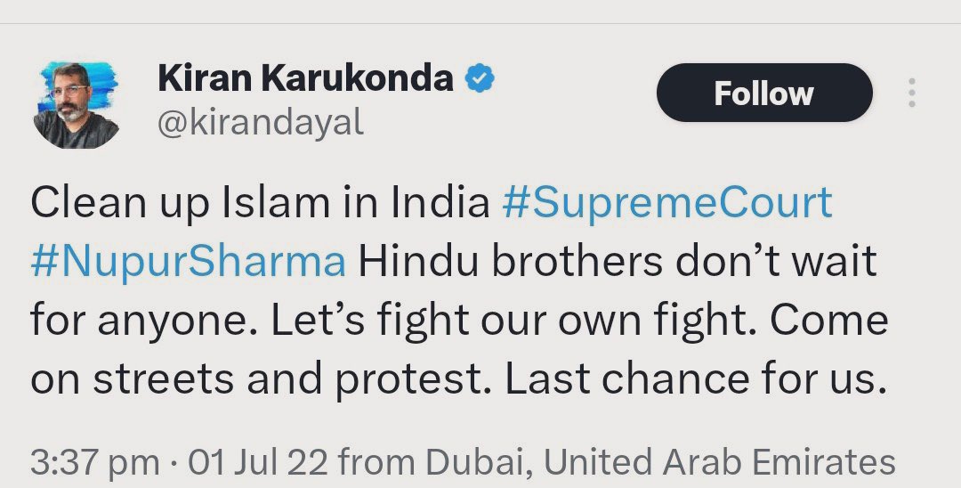One of the ways to support the Muslims of India is not to allow room for anti-Muslim haters in India, especially in the GCC, such as this guy residing in UAE , who stirring up sedition & religious strife against Muslims in his country. 

The immediate punishment is deportation.