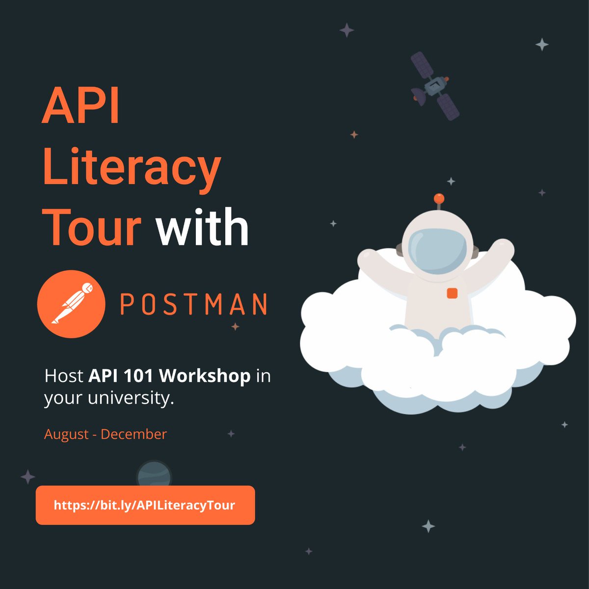 Smithdown61's tweet image. 📢 Calling all university students and tech enthusiasts! 🎓🌍
🚀 Join us for the "API Literacy Tour with Postman" and become a certified Postman Student Expert! 🥇🔐
#APILiteracyTour #PostmanStudentExpert #UnlockThePowerOfAPIs