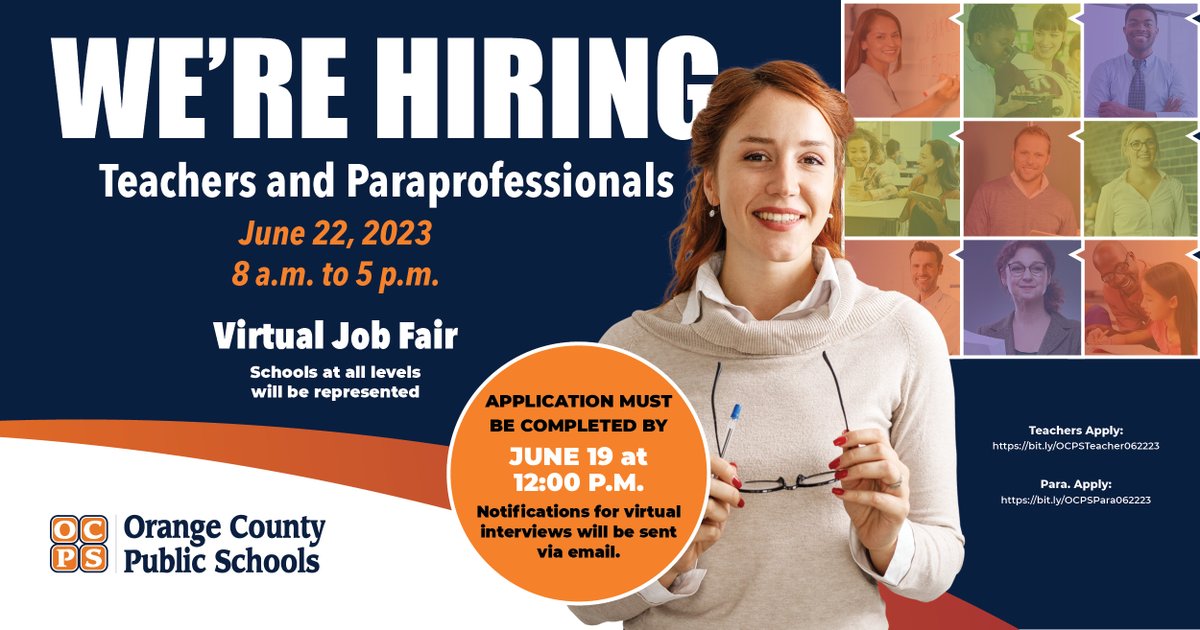 OCPS Jobs (@ocpsjobs) on Twitter photo Only one day remaining to register for the OCPS Teacher and Para Virtual Fair happening on June 22. #comegrowwithus Teachers: bit.ly/OCPSTeacher062… Paras: buff.ly/3N4TMfL Registration closes June 19 @ noon <a href="/bonnietoffoli/">Bonnie Toffoli</a> <a href="/nathalie_cumbie/">Nathalie Cumbie</a> @CHaleyOCPS <a href="/OCPSnews/">ocpsnews</a> Only one day remaining to register for the OCPS Teacher and Para Virtual Fair happening on June 22. #comegrowwithus Teachers: bit.ly/OCPSTeacher062… Paras: buff.ly/3N4TMfL Registration closes June 19 @ noon <a href="/bonnietoffoli/">Bonnie Toffoli</a> <a href="/nathalie_cumbie/">Nathalie Cumbie</a> @CHaleyOCPS <a href="/OCPSnews/">ocpsnews</a>