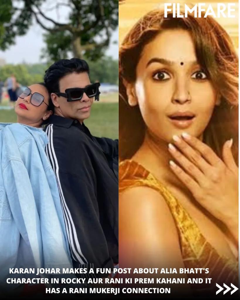 filmfare's tweet photo. Check out what #KaranJohar has to say about #RaniMukerji and #AliaBhatt's character in #RockyAurRaniKiPremKahani. ✨️ https://t.co/Wb8yPXJadA