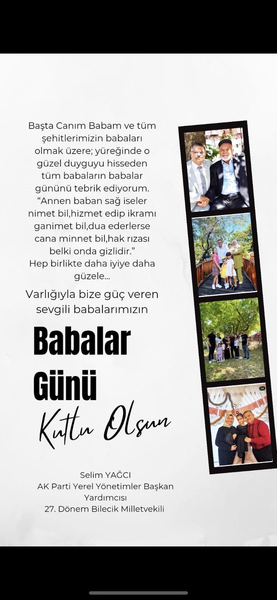 Başta Canım babam ve tüm şehitlerimizin babaları olmak üzere; yüreğinde o güzel duyguyu hisseden tüm babaların #babalargünü tebrik ediyorum.