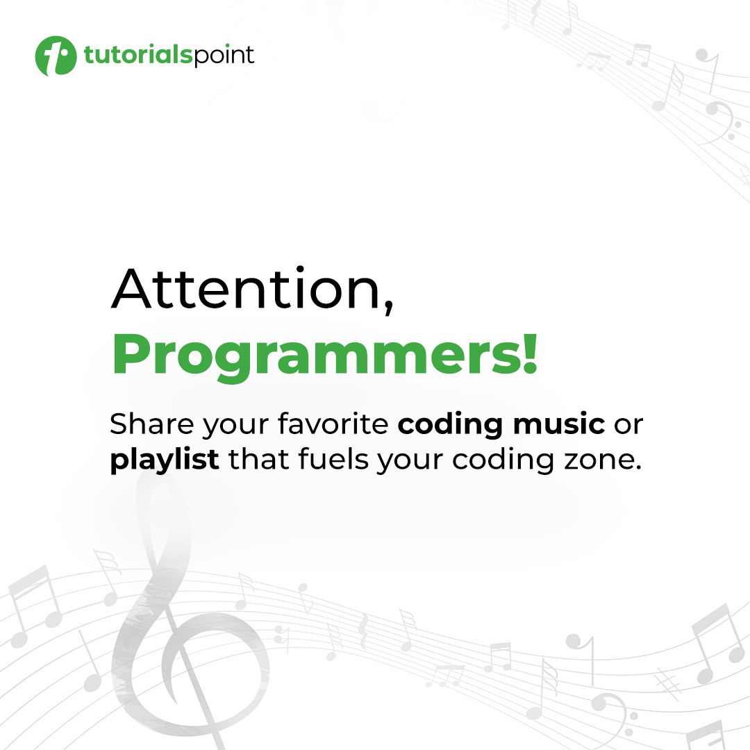 tutorialspoint's tweet image. Calling all programmers! 🖥️
Share the tunes that power your coding zone!

Let&apos;s build the ultimate playlist together! Drop your favorite coding music in the comments below and let&apos;s get in the zone! 🎵💪

#CodingSoundtrack #ProductivityBoost #MusicToCodeBy