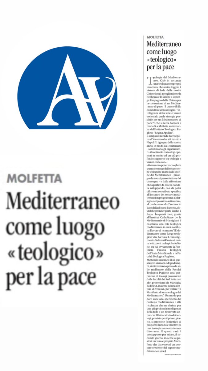 Ci prepariamo al convegno interfacoltà “Intelligenza della fede e vissuti ecclesiali: quale sinergia possibile per un #Mediterraneo di pace?” che si terrà domani e dopodomani presso il Seminario Regionale di Molfetta.

#teologiainpuglia #teologia #mediterraneo #pace