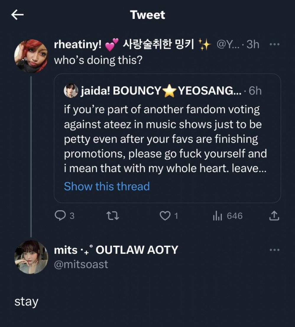 stray kids has a chance to win and you just want us to sit doing nothing and watch?