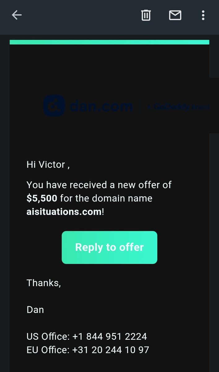 I got a nice offer yesterday for my domain name aisituations.com
Lets see how it goes,still open to offers 🔥
#Domains #domainnames #domainsale #domainnamesforsale #DomainsForSal #domainforsale #domainregistration #dancom