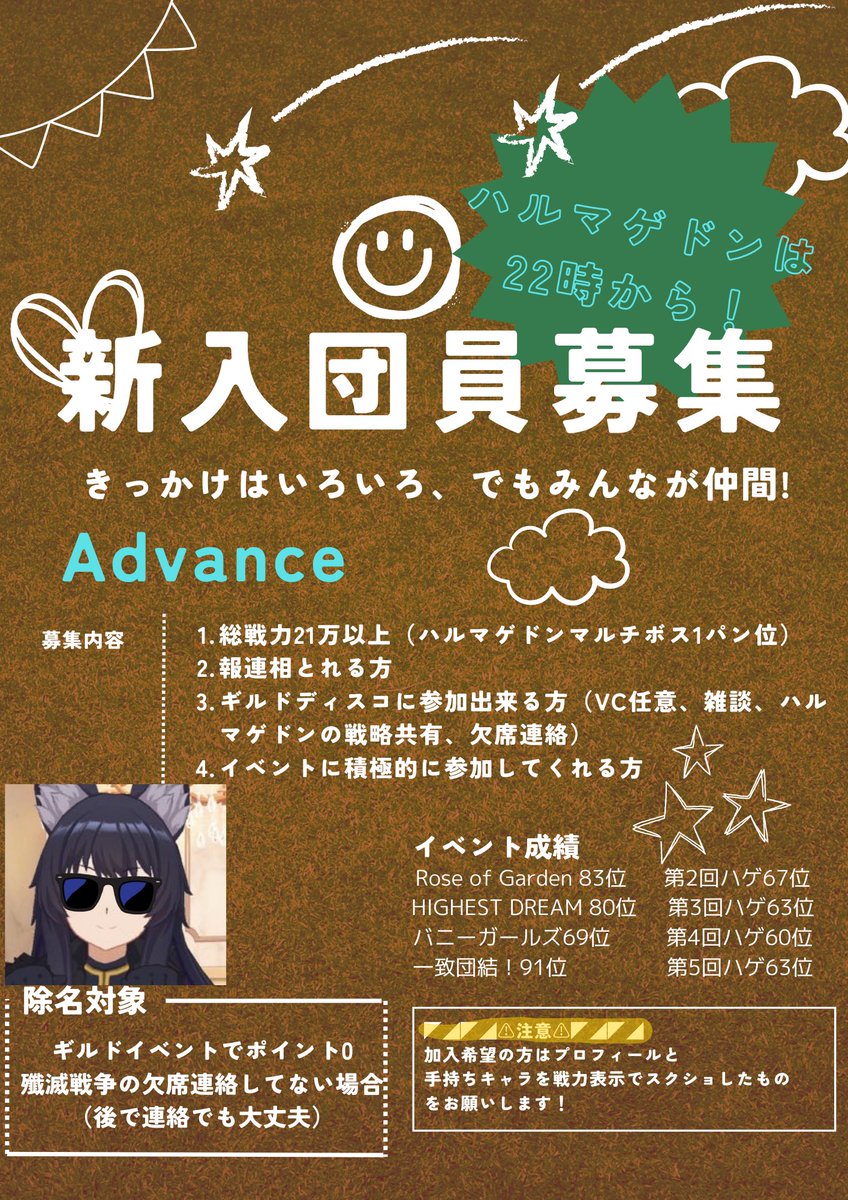 今期3度目の募集になります🥺
ハルマゲドンは22:00~！
イベント、ハゲで50位目指しながら頑張ってます💪ハルマゲドンワンパンくらいだと嬉しいです！気軽にDMお願いします🙏
 #カゲマス