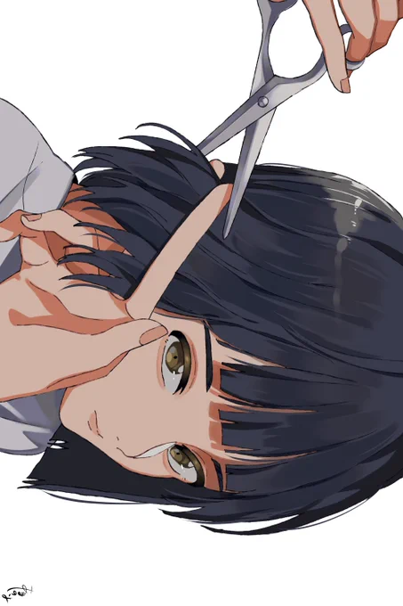おかっぱにされるぱっつんの男の子。