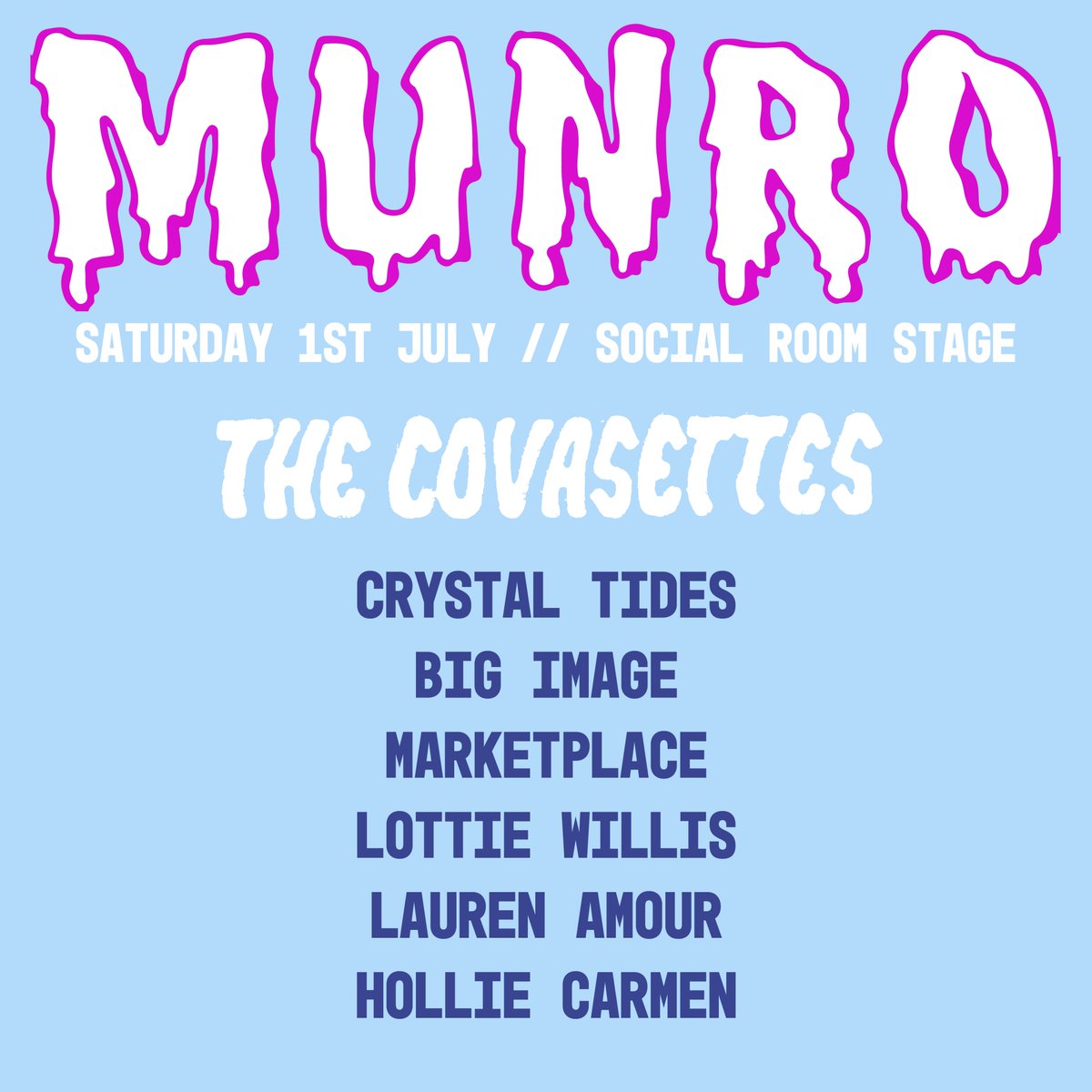 MUNRO Festival (@munrofestival) on Twitter photo 💙 <a href="/SocialStockton/">TheSocialRoomStockton</a> stage💙
We welcome <a href="/TheCovasettes/">The Covasettes 🐄</a>, <a href="/crystaltidesuk/">Crystal Tides</a>, <a href="/bigimage/">BIG IMAGE</a>, <a href="/marketplaceBAND/">Marketplace</a>, Lottie Willis, Lauren Amour & Hollie Carmen to this year's festival!
📅 Saturday 1st July
📍Stockton On Tees
⌛️Doors 2pm
🎟️fatso.ma/XuKa 💙 <a href="/SocialStockton/">TheSocialRoomStockton</a> stage💙
We welcome <a href="/TheCovasettes/">The Covasettes 🐄</a>, <a href="/crystaltidesuk/">Crystal Tides</a>, <a href="/bigimage/">BIG IMAGE</a>, <a href="/marketplaceBAND/">Marketplace</a>, Lottie Willis, Lauren Amour & Hollie Carmen to this year's festival!
📅 Saturday 1st July
📍Stockton On Tees
⌛️Doors 2pm
🎟️fatso.ma/XuKa