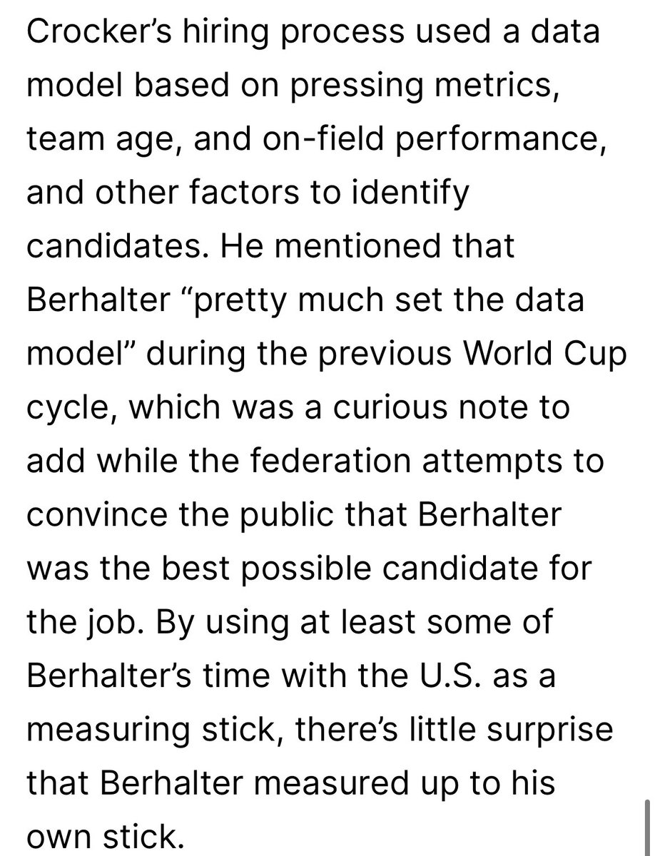 Craig Burley is 100% right. The managerial search process literally was designed to find a manager who fit the profile of Gregg Berhalter. And of course, who fits that profile better than Gregg Berhalter himself. It was all a complete sham and they even told us. USSF is a joke.