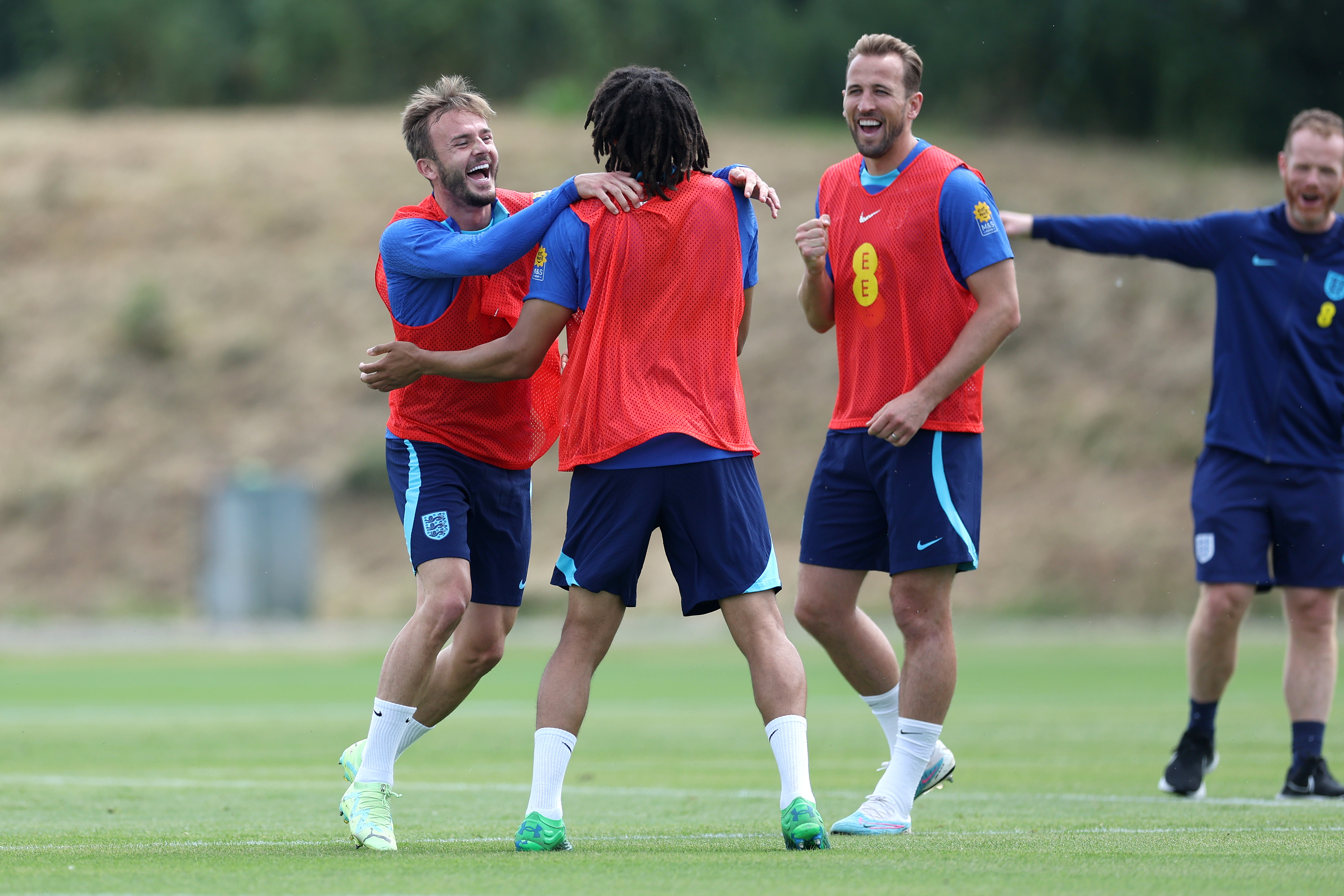 Players of England play Kabaddi during a training session at Carrington Training Ground