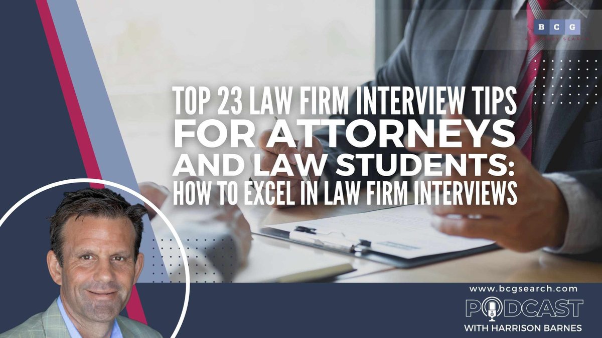 Discover the 'Top 23 Law Firm Interview Tips' to give you the competitive edge you need. From acing the tough questions to showcasing your unique strengths, this podcast got you covered! bcgsearch.com/podcasts/12764…

#PodcastAlert #LegalCommunity #AttorneyLife