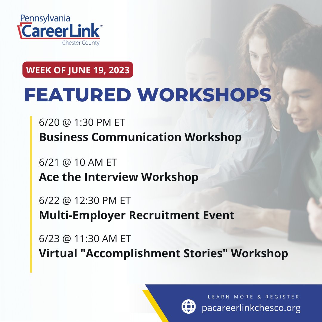 Don’t miss the incredible line-up of career workshops and events happening this week! Whether you are searching for a job or want to learn a new skill, visit our Workshops and Events page to find a workshop that will meet your professional needs today! bit.ly/3V0vWoP