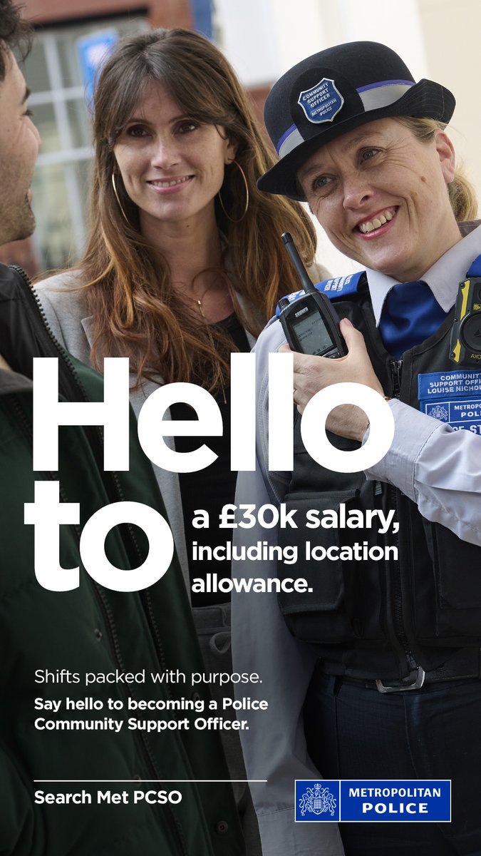 MPSBromley's tweet photo. Build a picture of whatβs going on in the local area to make neighbourhoods safer. Say hello to being a PCSO. Click for further information and to apply. #MetPCSO
Click πππππ to find out more
https://t.co/obx7gBE7zv https://t.co/AIU55IMMrT