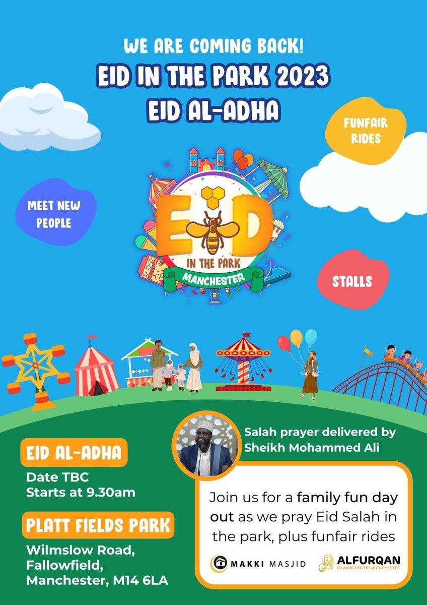 sisterscorner's tweet photo. @JamillaTweets Eid in the Park Manchester 🐝
Eid ul Adha | Starts at 9:30 am https://t.co/nF2BcXboyR