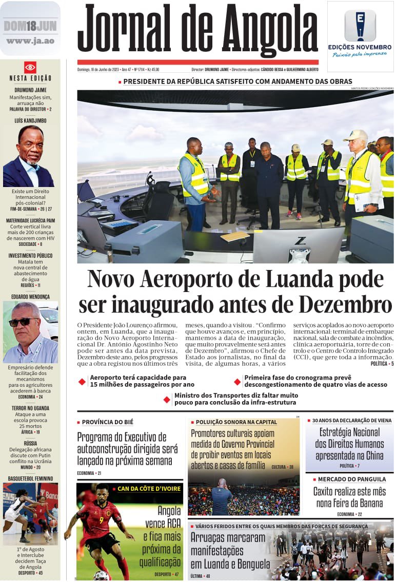 A capa do principal jornal do país um dia depois de manchas de sangue terem marcado as ruas de Luanda e Benguela, sobretudo, por causa da inconsequente actuação policial 👇🏾👇🏾👇🏾