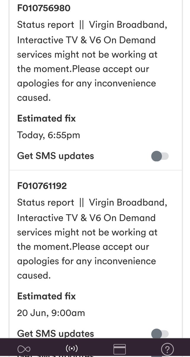 jranby35's tweet photo. @virginmedia no broadband for 3 days so far.  Really sensible info. on the app. Two different repair times for the same issue! https://t.co/Tcm44hNafd