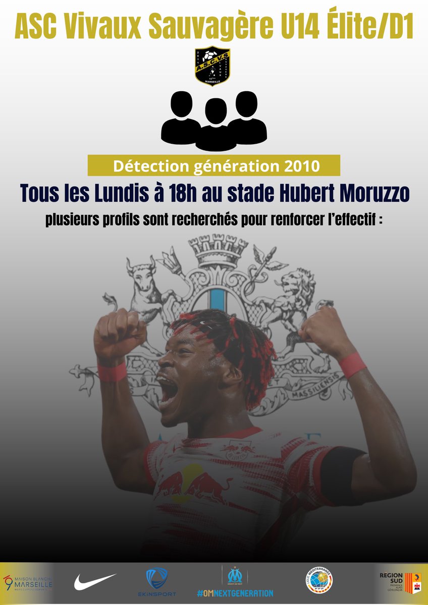 Bonjour à tous, 

Rendez-vous demain à 18h ! Pour notre projet U14 élite/D1. L’effectif comporte des joueurs de qualité,  mais nous recherchons encore des profils pour le renforcer.

Alors rendez vous demain ! 🟡⚫️#marseille #football