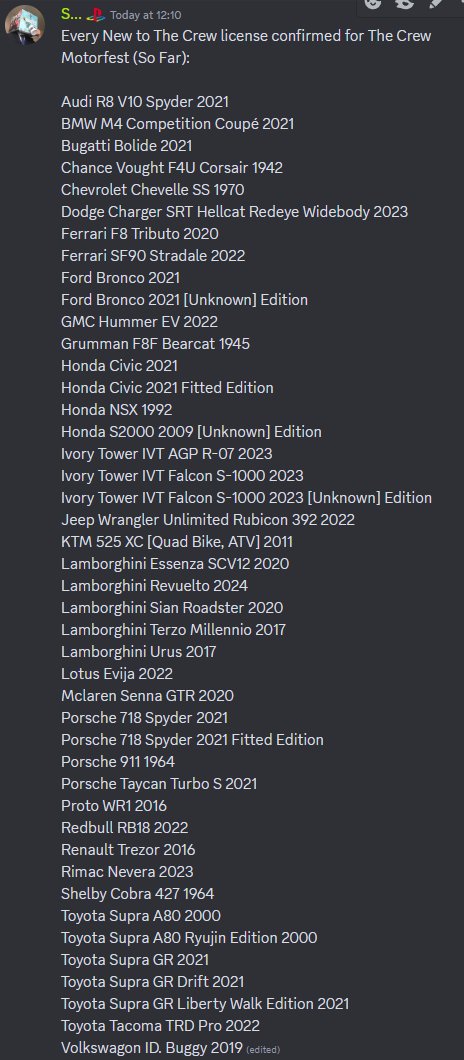 The Crew Motorfest Car List: Full vehicle list