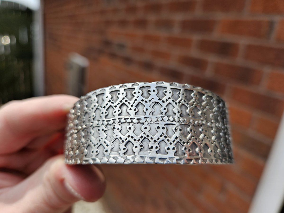 HorneSupremacy's tweet image. A Galloway Hoard-inspired silver arm-ring I made (with a LOT of help, time, kindness, more help, advice, learning and help) with the brilliant @eblueaxe!