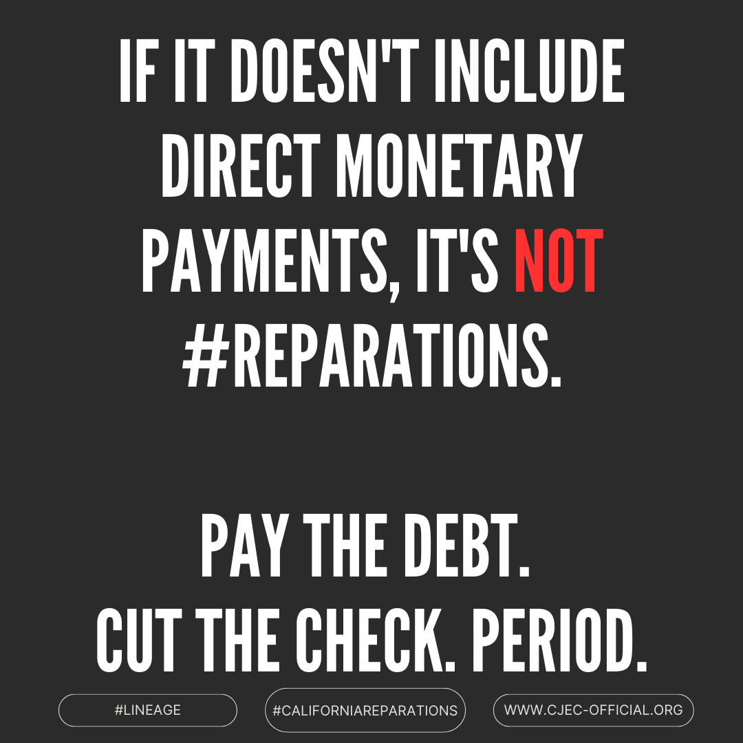 AmericanRedress's tweet photo. If it doesn't include direct monetary payments, it's NOT #Reparations.

Pay the debt. 

Cut the check.

Period.

#lineage #AmericanFreedmen #BlackAmerican #AfricanAmerican #Reparations #CaliforniaReparations #GoodforCalifornia #GoodforAmerica @cjecofficial https://t.co/8eX4HTYaS2
