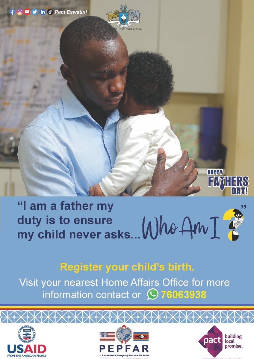 PEswatini's tweet photo. Happy Father's day!!!!💃🥳🥳💃🥳💃🌟🌟🥳💃🇸🇿🇸🇿🇸🇿
Part of parenting is registering your child at birth for their national documentation. https://t.co/wadSkFNN8C