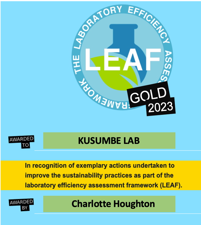 Very proud that our lab has been awarded 2023 GOLD @LEAFinLabs accreditation @UniofOxford 

 @naveenibt @RaniaHijazeen00 

@GreenLabGuy @GreenYourLab @oxfordenvsust 
@AcademiaGreener @UniGreenScheme @My_Green_Lab @_GreenLabs  @Labconscious 
 @greenlabs_NL @greenscientists