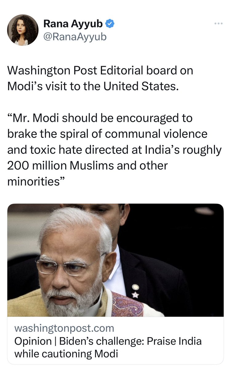 Biden’s Real Challenge: Advise @washingtonpost to be true & unbiased because the moment you start quoting Islamic narcissist like @RanaAyyub whose deep contempt for the Hindus because of a Non-Islamic India is proven, their credibility goes down to ZERO

#IndiaUSFriendship