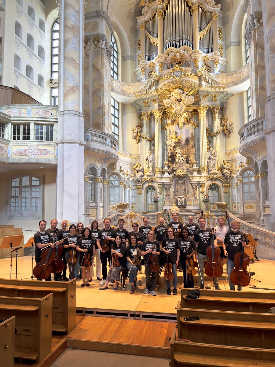 HopeViolin's tweet photo. San Francisco’s New Century Chamber Orchestra and friends before last night’s concert at the Frauenkirche Dresden. Next stop on our tour: Philharmonie Essen tonight, Sunday. Let’s go!
#danielhope #newcentury #NCCO #germantour #ontheroad #Hope50 #dresden #frauenkirche #essen https://t.co/6YFMnlMY0Z