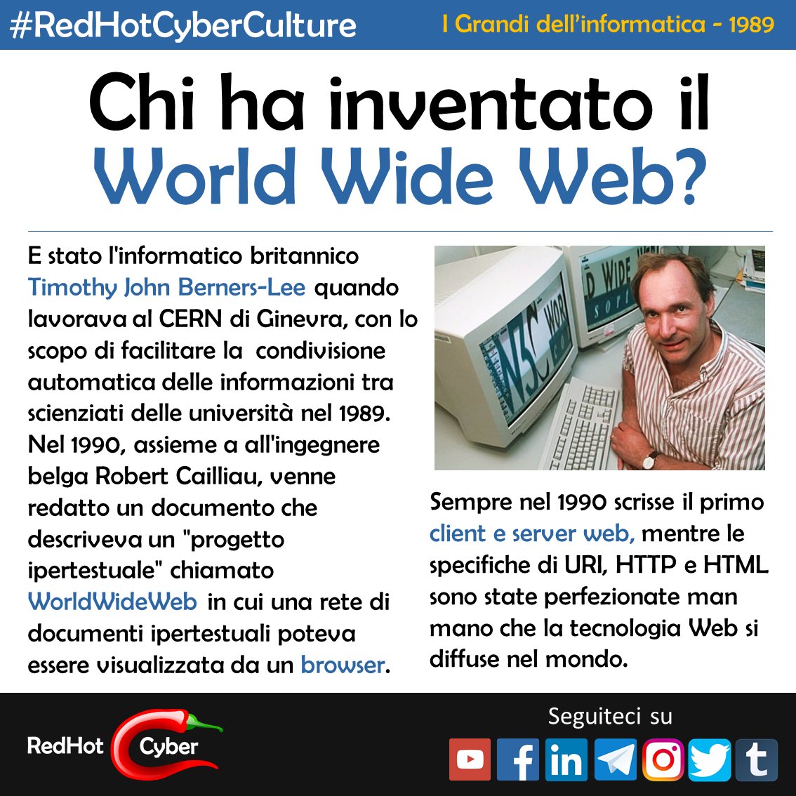 redhotcyber's tweet photo. Lo usiamo tutti costantemente, Ma sappiamo chi inventò il web?
Approfondisci con il video sul canale Youtube di RedHotCyber:
👉 https://t.co/5rWLytIThQ
#redhotcyber #inventori #pionieri #informatica #innovazione #intuizione #genio #ingegno #newtech #technology https://t.co/zERsWafvrb
