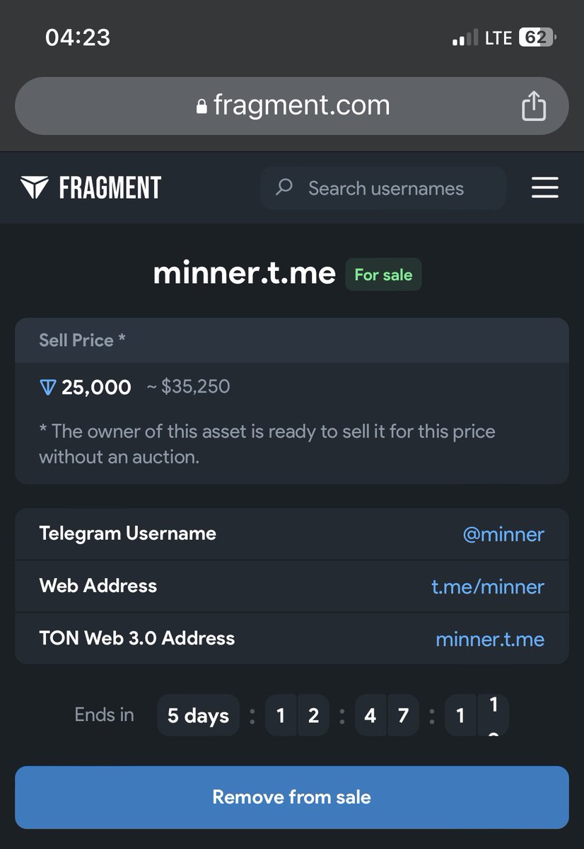 Domain Username as NFT available at fixed price… Great opportunity 

fragment.com/username/minner

#Telegram #fragment #DomainNameForSale #ton #blockchain #crypto #Web3 #investment #tonkeeper #kucoin