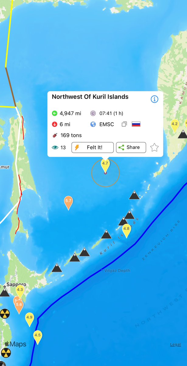 #Earthquake: Northwest Of Kuril Islands at 18 June 2023 06:41 am (UTC), Magnitude: 4.7 https://t.co/4R7F0KdaFy https://t.co/9gFkMMWHFx