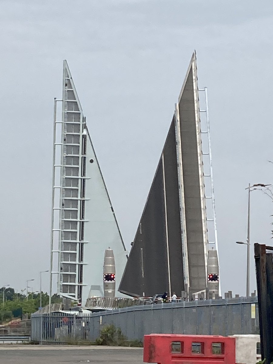 The magnificent twin sails bridge in Poole. It dominates the sky line when open. Modern engineering at its best and stunning too.